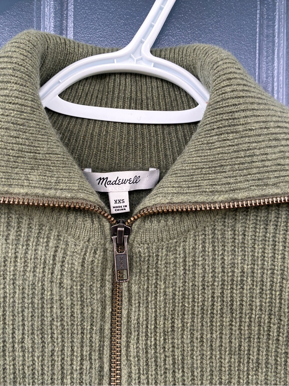 Madewell Glenbrook Half-Zip Pullover Merino Wool Sweater Size XXS Olive Green